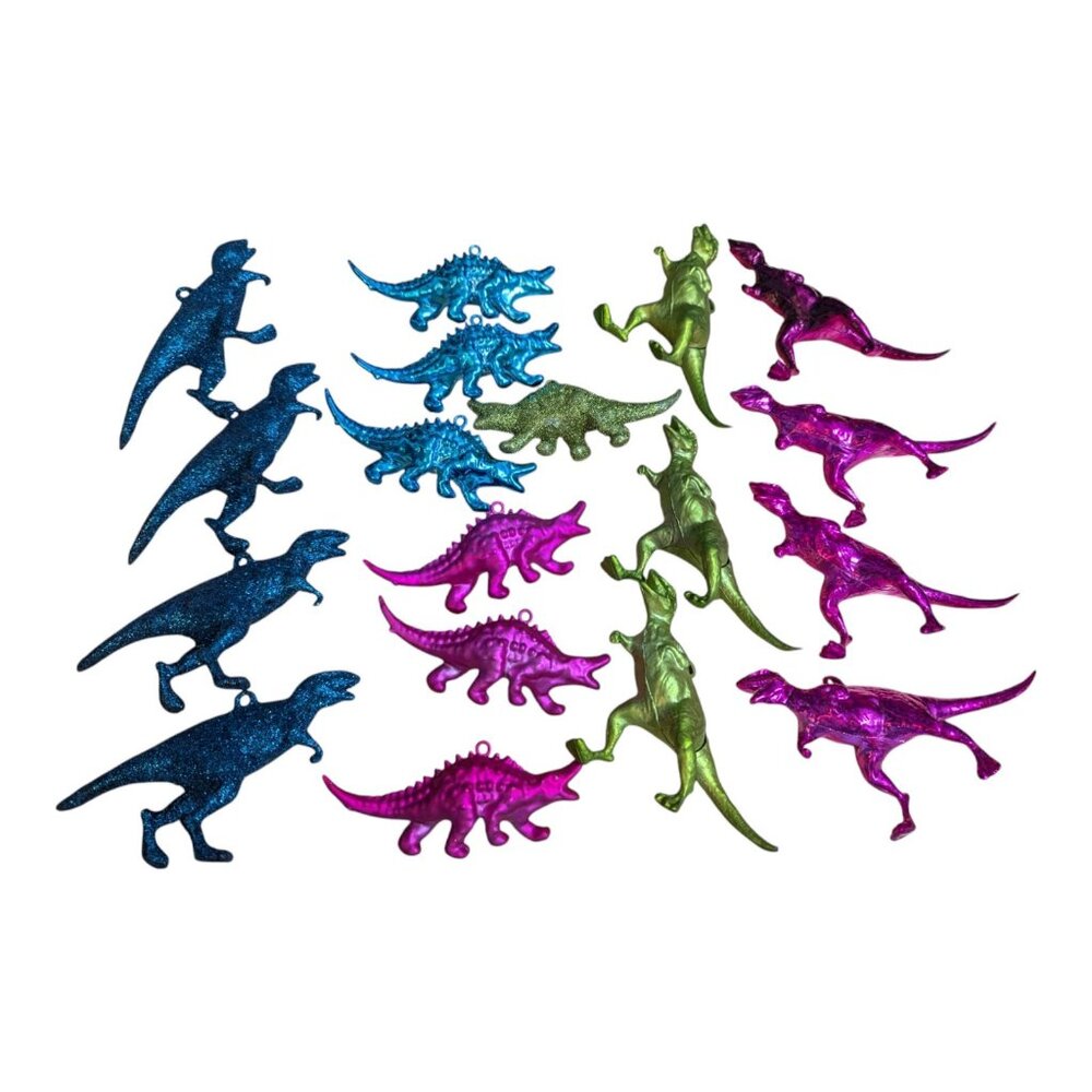 Dinosaur ornaments hot pink blue green glitter lot 22 hanging plastic‎ decor